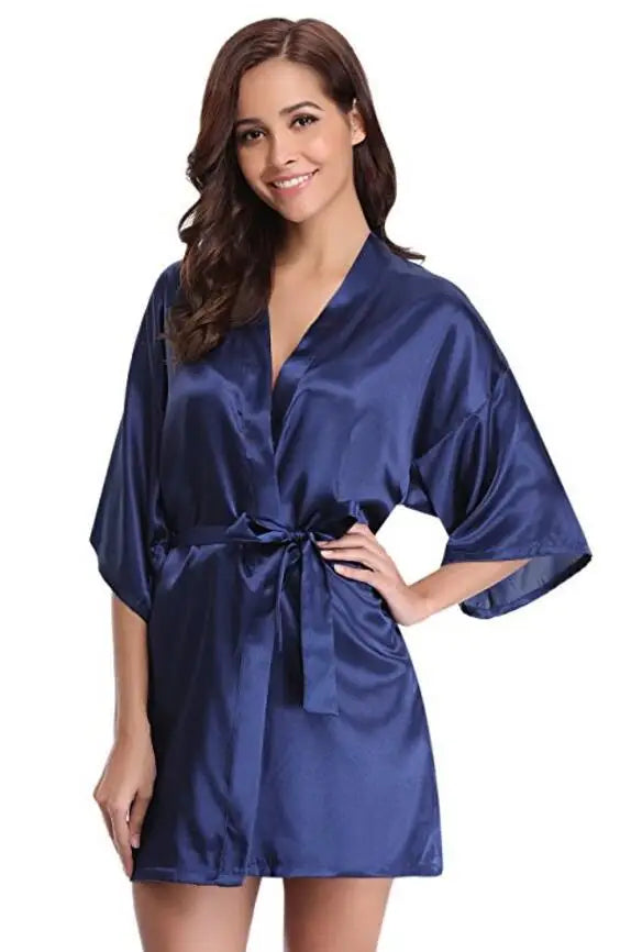 Peignoir en Satin Bleu Marine Sexy