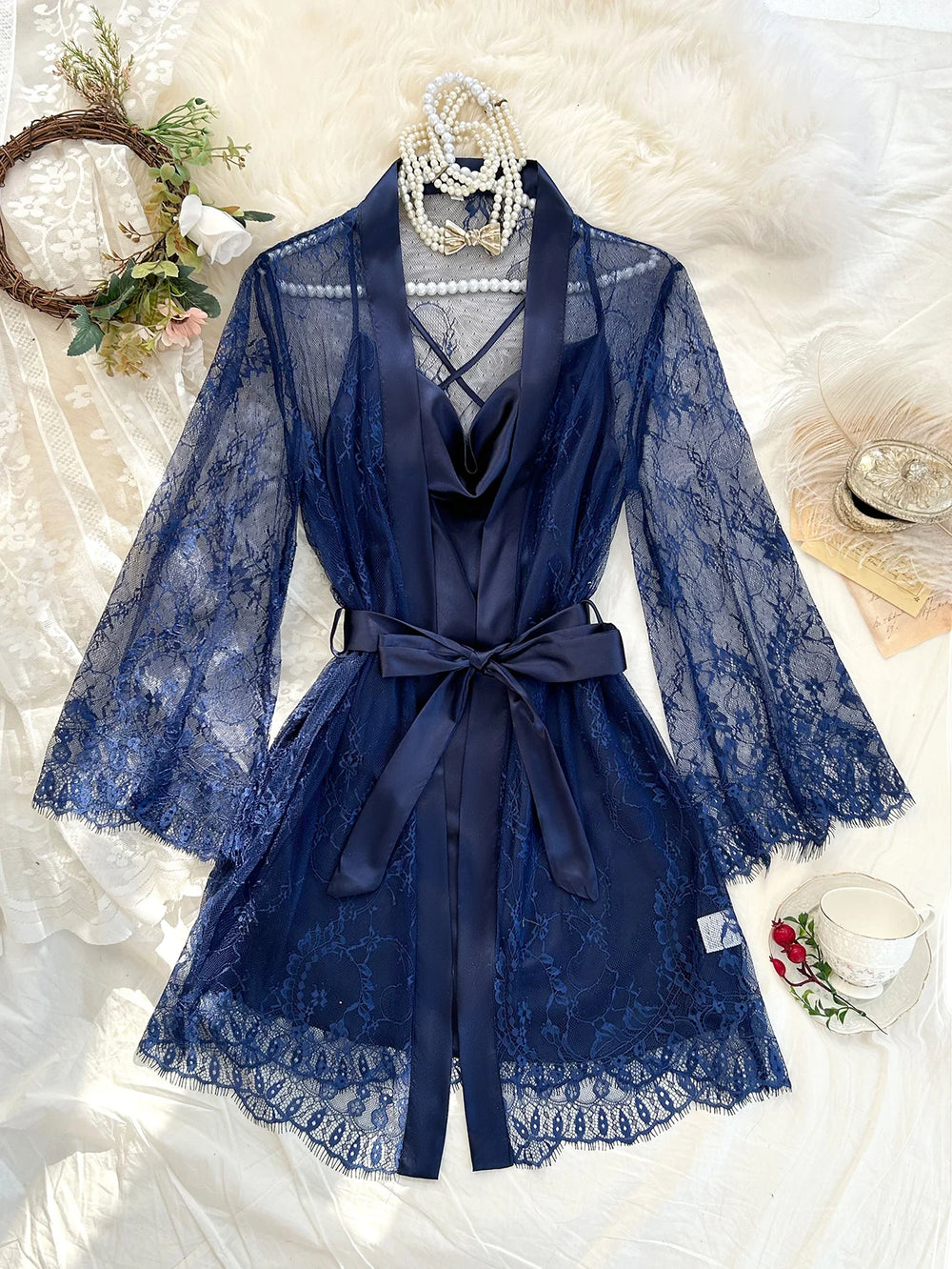 Ensemble Pyjama en Dentelle Transparente Sexy