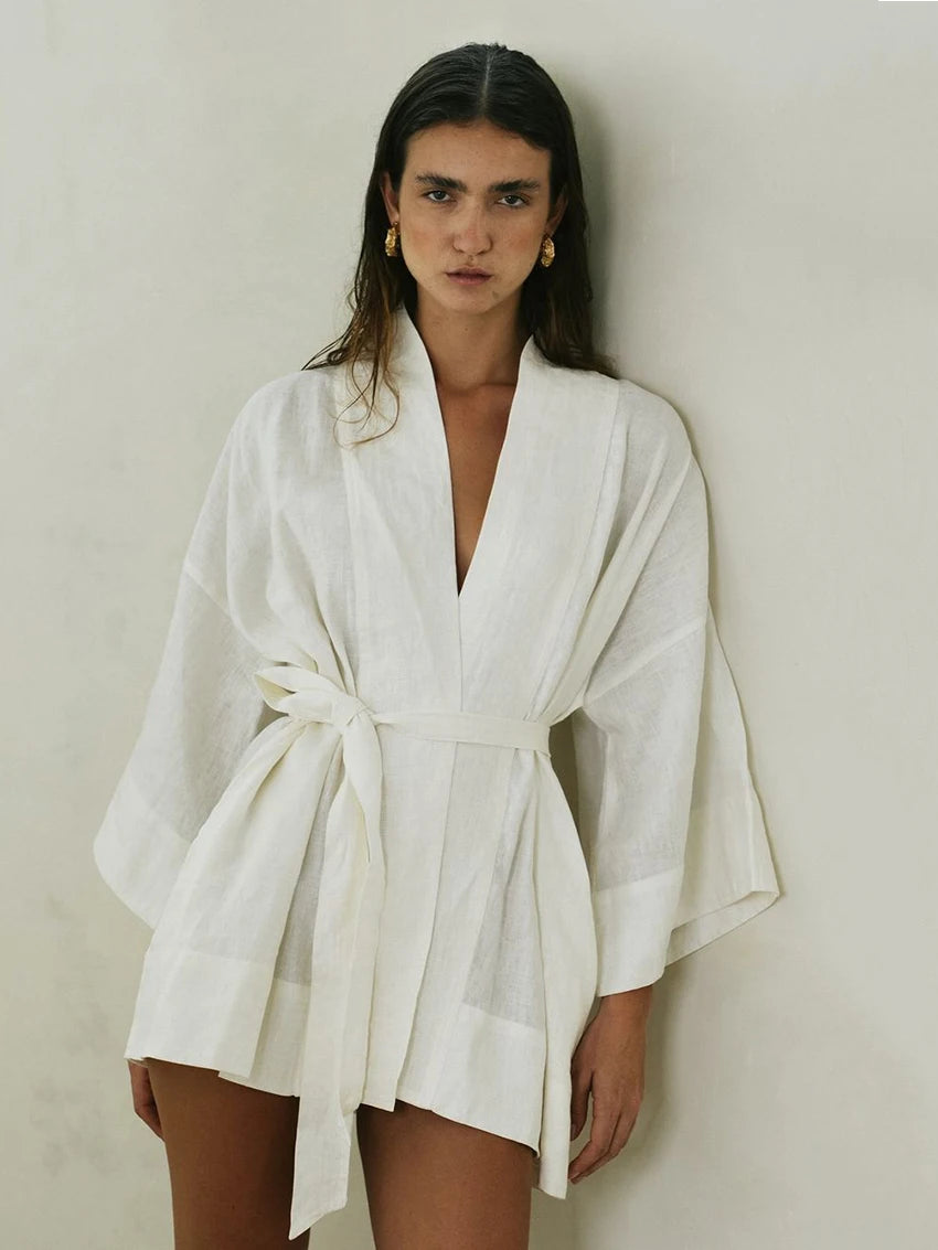 Ensemble Pyjama en Coton Long Col en V Sexy