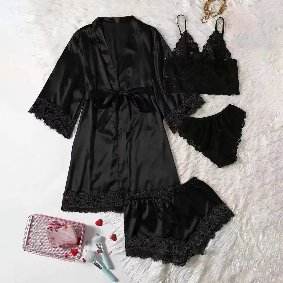 Ensemble Pyjama en Dentelle Long de Mariage