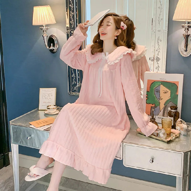 Chemise de Nuit en Flanelle à Volants