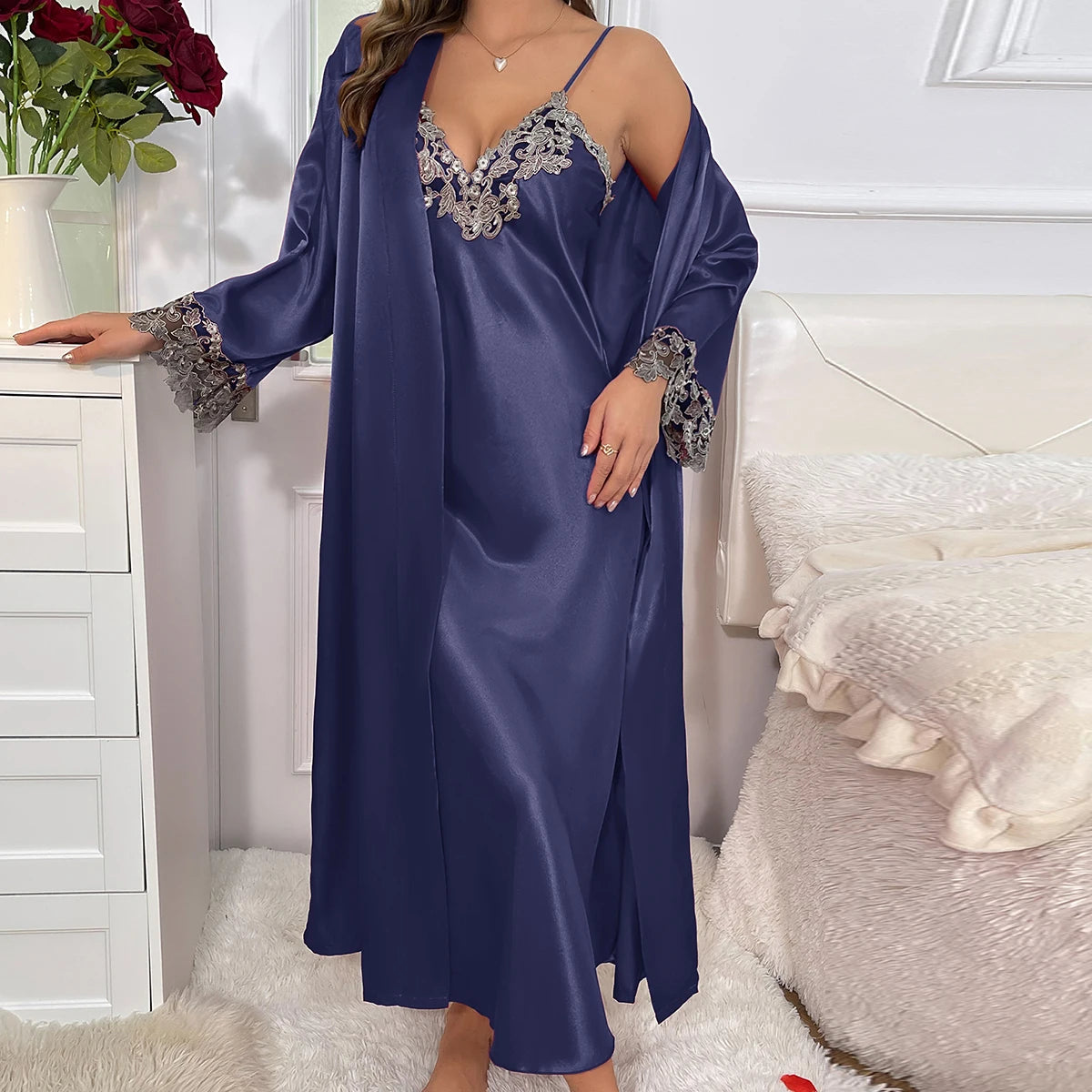 Ensemble Pyjama en Dentelle Col en V Sexy #2