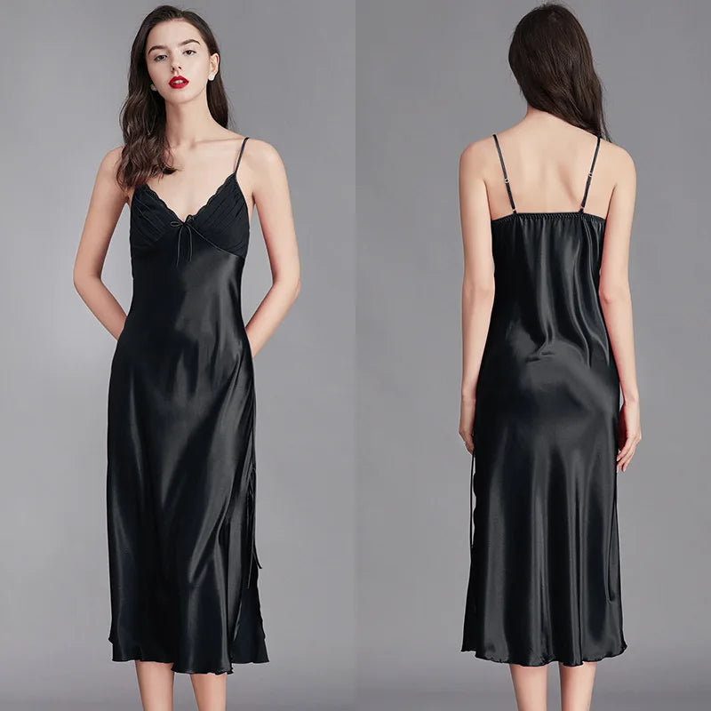 Chemise de Nuit en Satin sans Manches Sexy